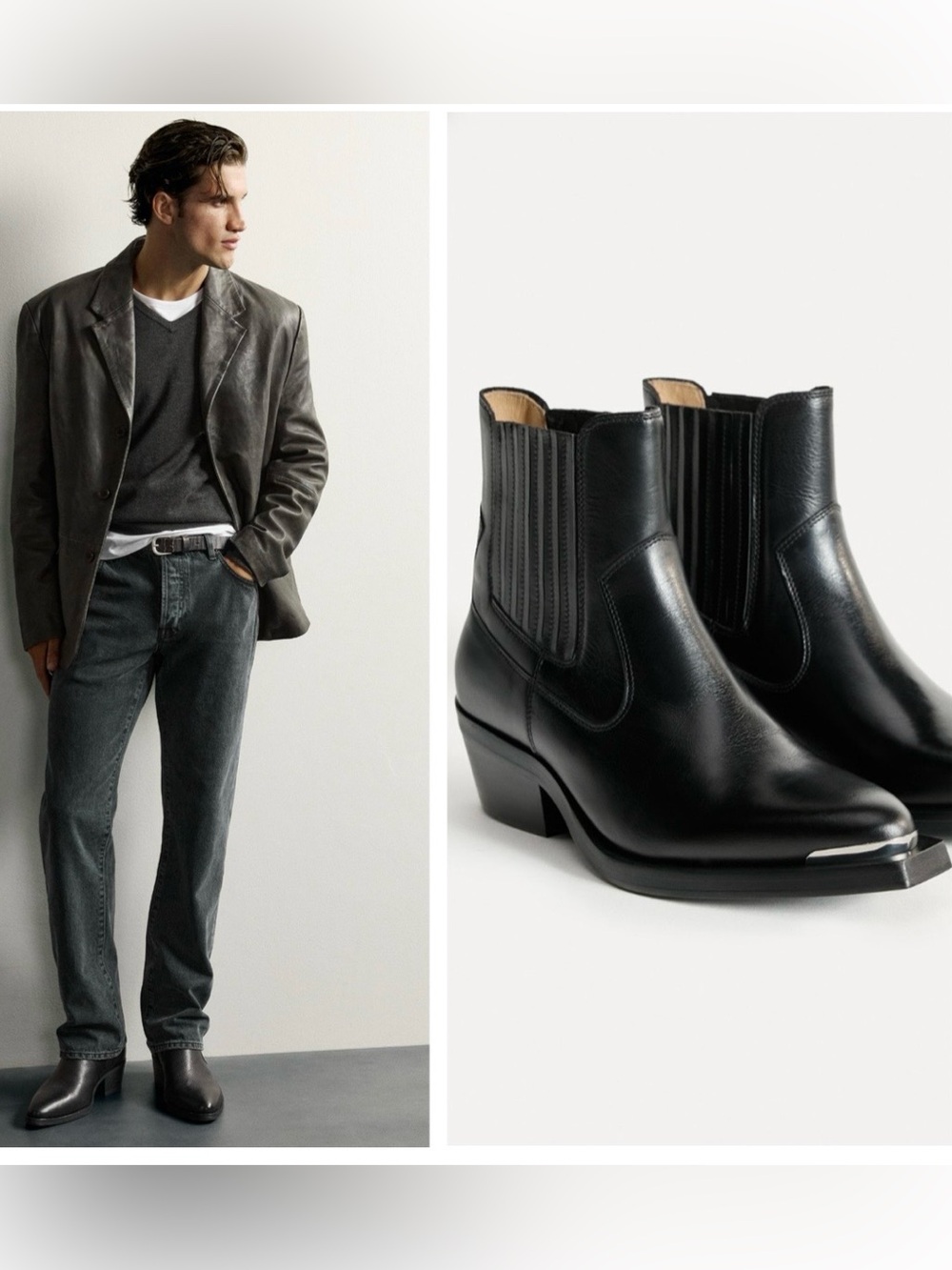 Zara Man Edition 50th Anniversary Collection Leather Cowboy Boots EU45 | US:12